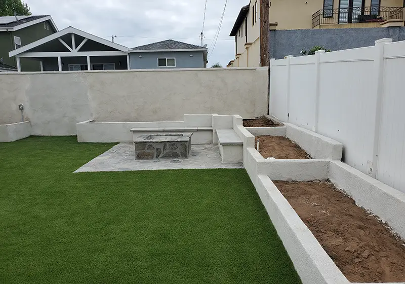 Custom Block Wall with Planter Boxes